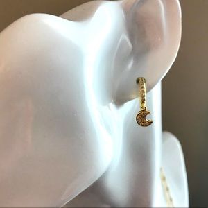 Crystal Hoop Earrings with Moon Charm